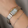 ZINZI Small Elegance bicolor horloge zilverkleurige sunray wijzerplaat en rechthoekige kast stalen bicolor schakelband 22mm extra dun ZIW2833