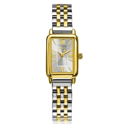 ZINZI Small Elegance bicolor horloge zilverkleurige sunray wijzerplaat en rechthoekige kast stalen bicolor schakelband 22mm extra dun ZIW2833