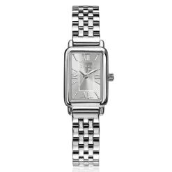 ZINZI Small Elegance horloge zilverkleurige sunray wijzerplaat en rechthoekige kast stalen schakelband 22mm extra dun ZIW2802