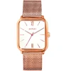 ZINZI Square Roman horloge witte wijzerplaat en rechthoekige roségoudkleurige kast stalen mesh band 32mm extra dun ZIW808M