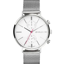 ZINZI Traveller horloge witte wijzerplaat en kast stalen mesh band 39mm dual time ZIW706M