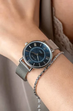 ZINZI Twenty horloge met oceaan blauwe wijzerplaat, stalen kast 34mm en stalen meshband ZIW2053