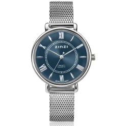 ZINZI Twenty horloge met oceaan blauwe wijzerplaat, stalen kast 34mm en stalen meshband ZIW2053