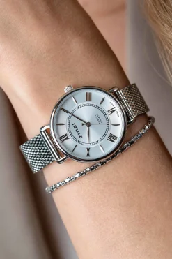 ZINZI Twenty horloge met zilverkleurige wijzerplaat, stalen kast 34mm en stalen meshband ZIW2002