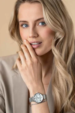 ZINZI Twenty horloge met zilverkleurige wijzerplaat, stalen kast 34mm en stalen meshband ZIW2002
