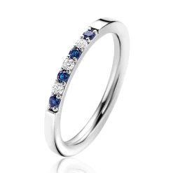 ZINZI zilveren aanschuifring 2mm breed in chatonzettingen bezet met donkerblauwe kleurstenen en witte zirconia's ZIR2559