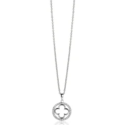 ZINZI zilveren anker ketting met luxe klaver hanger (15mm) rondom bezet met witte zirconia's 45-48cm ZIC2617