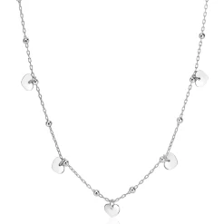 ZINZI zilveren ankerketting met kleine bolletjes en vijf gladde hartjes 42-45cm ZIC2531