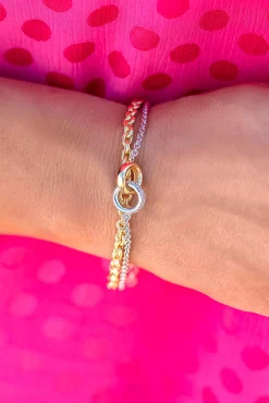 ZINZI zilveren armband bicolor schakel met twee ringen verbonden 18-21cm ZIA2102