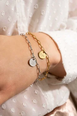 ZINZI zilveren armband 14K geel verguld paperclip schakel rond plaatje ZIA2166G