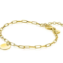 ZINZI zilveren armband 14K geel verguld paperclip schakel rond plaatje ZIA2166G