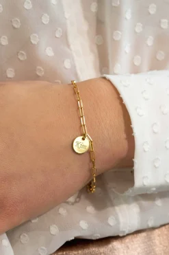 ZINZI zilveren armband 14K geel verguld paperclip schakel rond plaatje ZIA2166G
