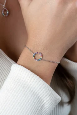 ZINZI zilveren armband met open rondje 12mm bezet regenboog 17-20cm ZIA2170Z