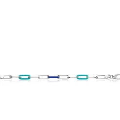 ZINZI zilveren armband met paperclip-schakels en trendy schakels in turquoise en lapisblauw 19cm ZIA2456