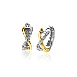 ZINZI zilveren bicolor oorringen cross-over met witte zirconia's 15x5mm ZIO2234