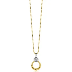 ZINZI zilveren bicolor ronde hanger 20mm gedraaid motief, bezet met witte zirconia's ZIH2390Y (zonder collier)