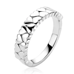 ZINZI zilveren brede ring met twee rijen aaneengeschakelde gladde hartjes ZIR2882