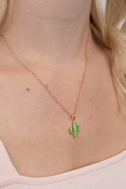 ZINZI zilveren cactus hanger in 14K geel verguld groen 18mm ZIH2085 (zonder collier)