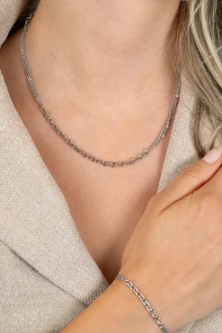 ZINZI zilveren collier 45cm met dubbele stijl: grove schakel en fijne kettingen ZIC2781