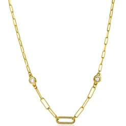 ZINZI zilveren collier extra 14K geel verguld paperclip schakel met witte ronde zirconia's 42-45cm ZIC2264G