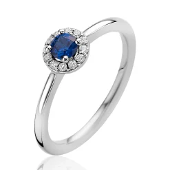 ZINZI zilveren entourage ring bezet met witte zirkonia's en saffierblauwe kleursteen ZIR2697B