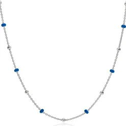 ZINZI zilveren fantasie ketting met 13 blauwe donuts en glanzende bolletjes 42-45cm ZIC2511