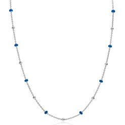 ZINZI zilveren fantasie ketting met 13 blauwe donuts en glanzende bolletjes 42-45cm ZIC2511