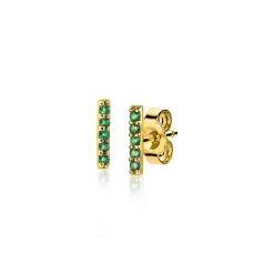 ZINZI zilveren geelvergulde oorknoppen staafje groen 8mm ZIO1689GG