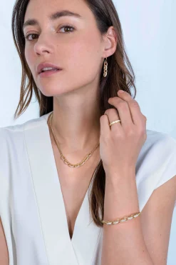 ZINZI zilveren gourmet collier 14K geel verguld grove ovale schakels witte zirconia 45cm ZIC2203Y