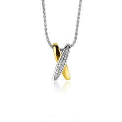 ZINZI zilveren hanger cross-over bicolor met witte zirconia's 18mm ZIH2240 (zonder collier)