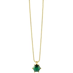 ZINZI zilveren hanger extra 14K geel verguld met zeshoekige groene kleursteen 15mm ZIH2259G (zonder collier)