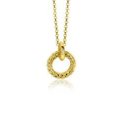 ZINZI zilveren hanger extra 14K geel verguld rond met touweffect 19mm ZIH2246G (zonder collier)