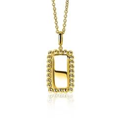 ZINZI zilveren hanger geelverguld 26mm rechthoek met bolletjes rand ZIH1976G (zonder collier)