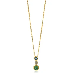 ZINZI zilveren hanger geelverguld 25mm blauwe groene kleurstenen ZIH1967