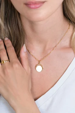 ZINZI zilveren hanger 14K geel verguld 27mm rond glimmend plaatje 18mm ZIH2217G (zonder collier)