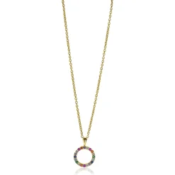 ZINZI zilveren hanger 14K geel verguld 12mm bezet regenboog ZIH2170 (zonder collier)