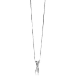 ZINZI zilveren hanger met cross-over design, bezet met witte zirconia's en gourmet schakels 20mm ZIH2326 (zonder collier)