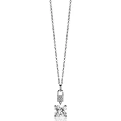 ZINZI zilveren hanger met vierkante witte zirconia en pavé zettingen 24mm ZIH2268 (zonder collier)