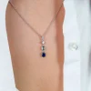 ZINZI zilveren hanger (35mm) met blauwe kleurstenen. In vierkant, ovaal en peervorm. ZIH2397 (zonder collier)