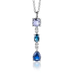 ZINZI zilveren hanger (35mm) met blauwe kleurstenen. In vierkant, ovaal en peervorm. ZIH2397 (zonder collier)
