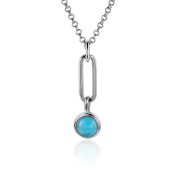 ZINZI zilveren hanger paperclip schakel 26mm rond turquoise blauw ZIH2173 (zonder collier)
