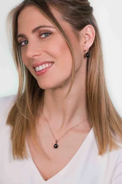 ZINZI zilveren hanger rosé verguld zwart peervorm 20mm ZIH1934RZ (zonder collier)