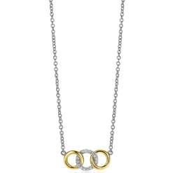 ZINZI zilveren ketting 45cm geel verguld met 3 open rondjes verbonden wit ZIC2045Y