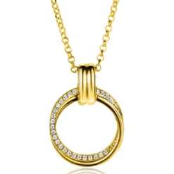 ZINZI zilveren ketting 45cm in 14K geelverguld met ronde hanger 22mm ZIC2266Y