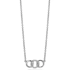 ZINZI zilveren ketting 45cm met 3 open rondjes verbonden wit ZIC2045
