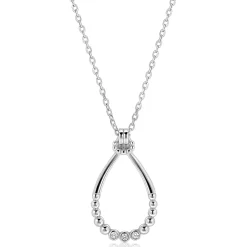 ZINZI zilveren ketting 45cm met open druppelvormige hanger, met bolletjes en drie witte zirkonia’s ZIC2839