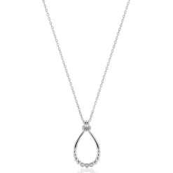 ZINZI zilveren ketting 45cm met open druppelvormige hanger, met bolletjes en drie witte zirkonia’s ZIC2839