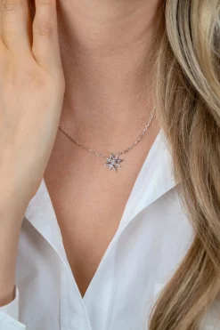 ZINZI zilveren ketting 45cm met chique ster bezet met witte zirkonia’s ZIC2838