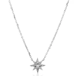 ZINZI zilveren ketting 45cm met chique ster bezet met witte zirkonia’s ZIC2838