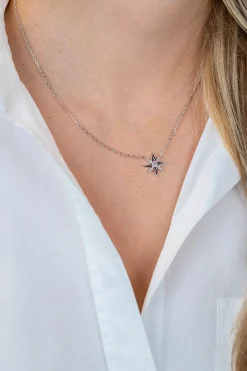 ZINZI zilveren ketting 45cm met chique ster bezet met witte zirkonia’s ZIC2838